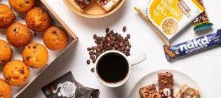 coffee, traybakes, breakfast bars and fruit